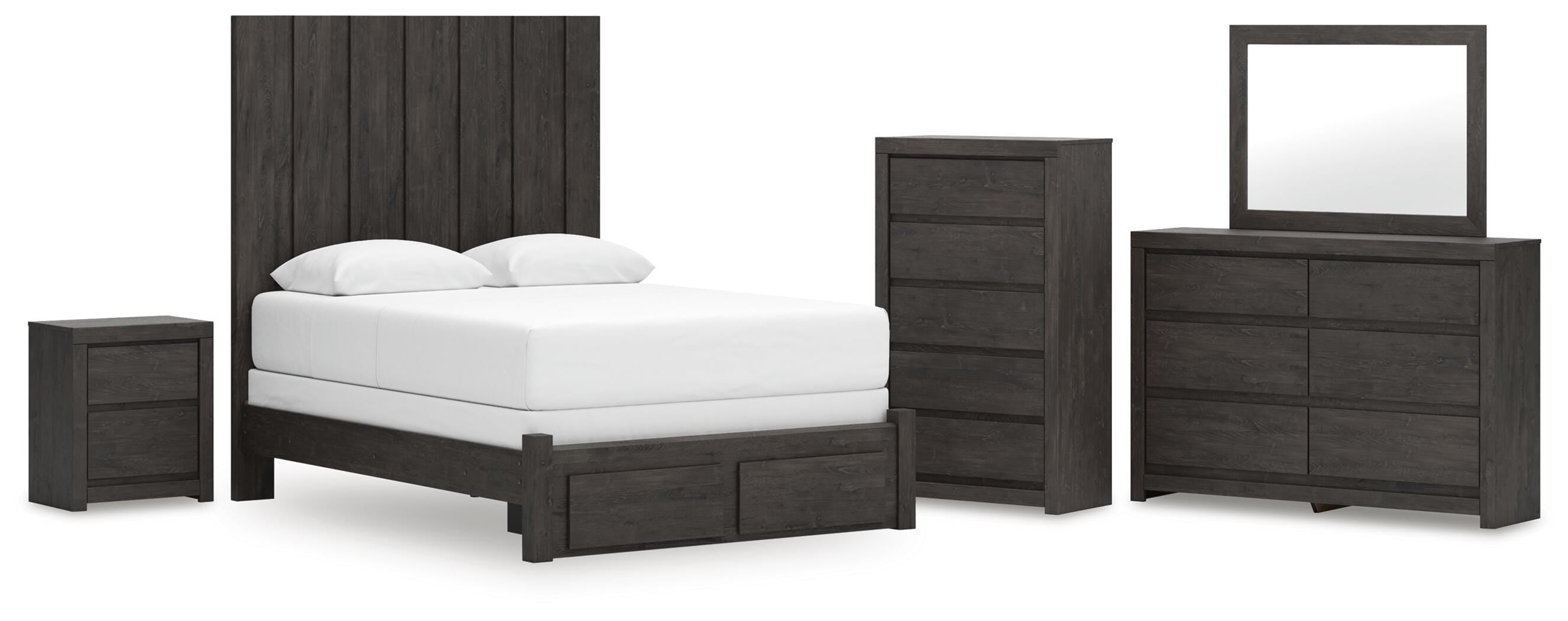 Fraluna Panel Storage Bed, Dresser, Mirror, Chest and Nightstand
