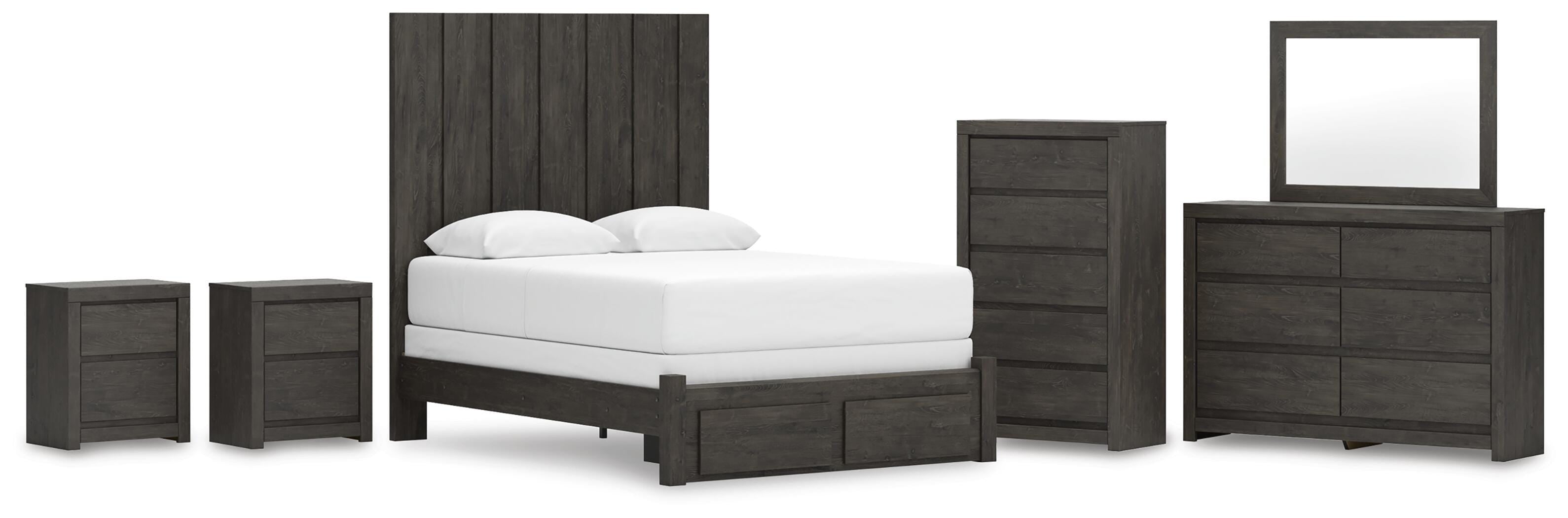 Fraluna Panel Storage Bed, Dresser, Mirror, Chest and 2 Nightstands