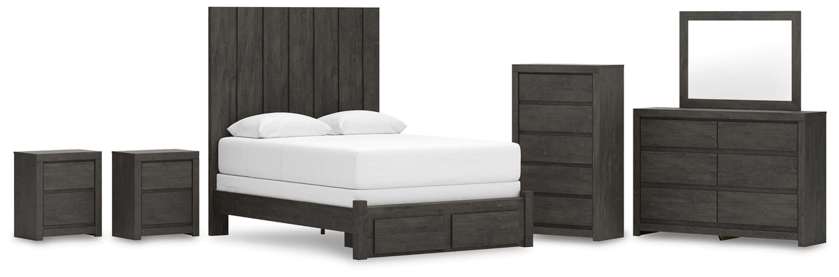 Fraluna Panel Storage Bed, Dresser, Mirror, Chest and 2 Nightstands