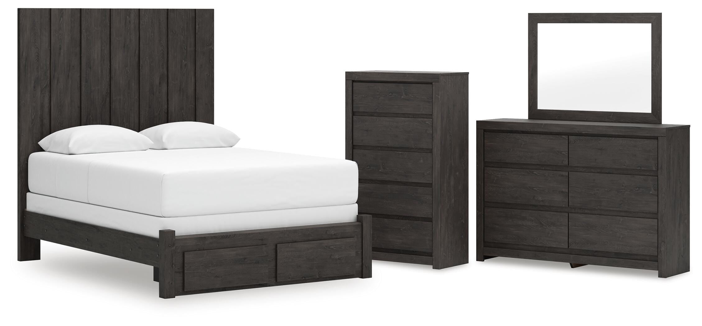 Fraluna Panel Storage Bed, Dresser, Mirror and Chest
