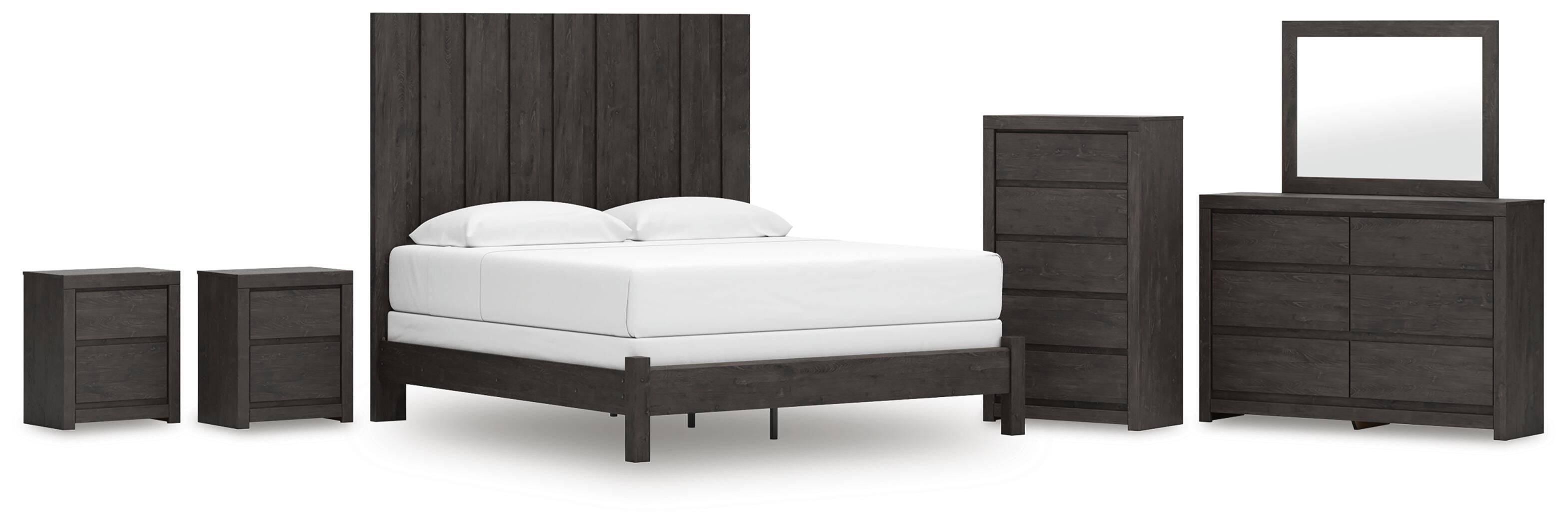 Fraluna Panel Bed, Dresser, Mirror, Chest and 2 Nightstands