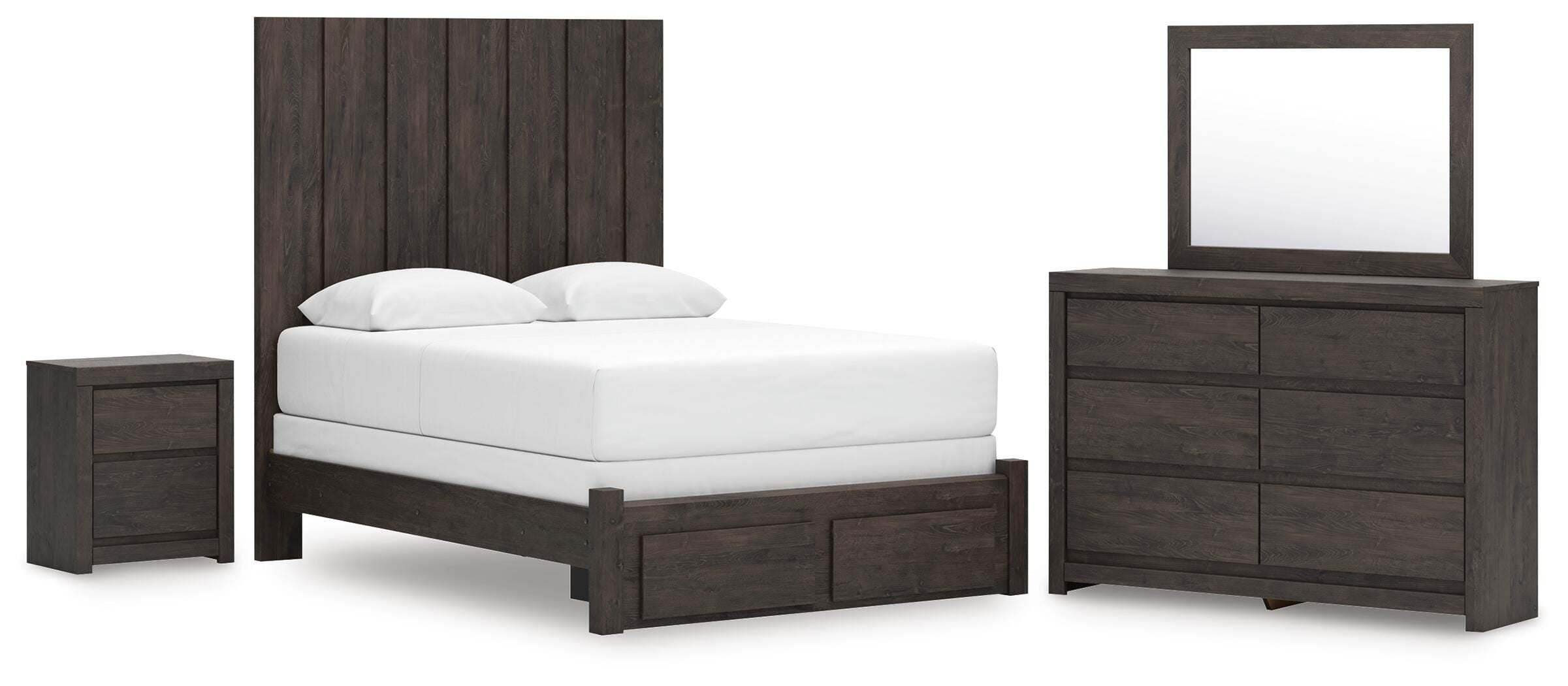 Fraluna Panel Storage Bed, Dresser, Mirror and Nightstand