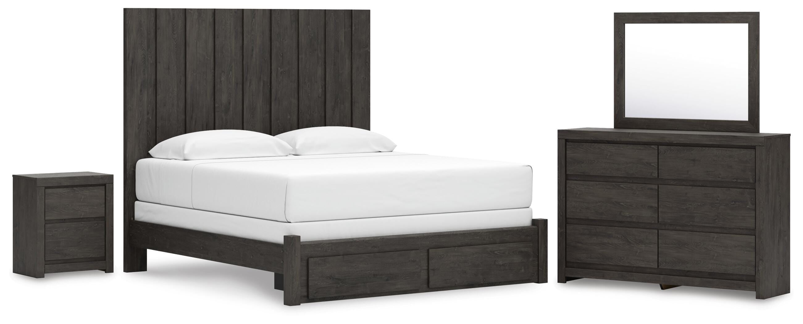 Fraluna Panel Storage Bed, Dresser, Mirror and Nightstand