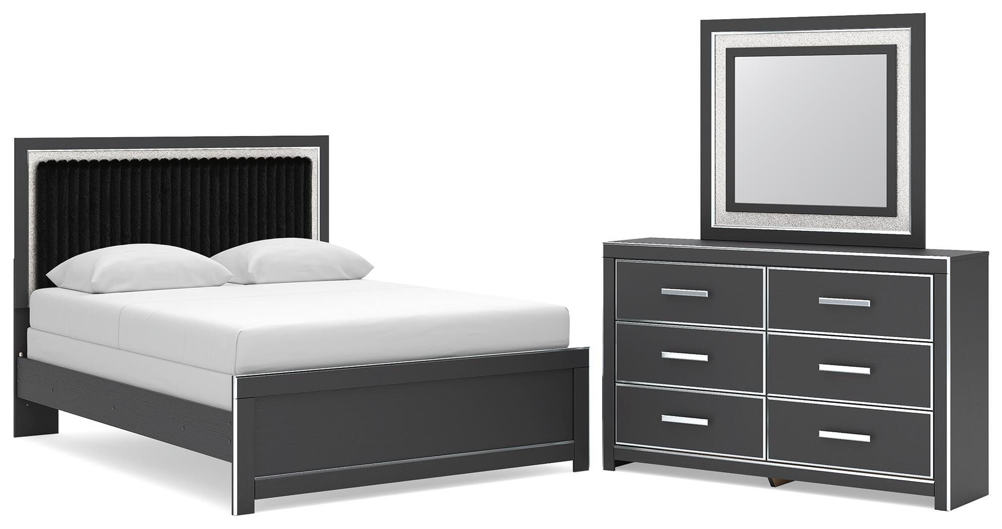 Zuraleus Upholstered Panel Bed, Dresser and Mirror