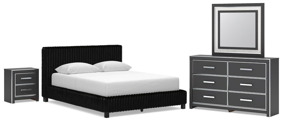 Zuraleus Upholstered Bed, Dresser, Mirror and Nightstand