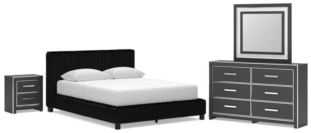 Zuraleus Upholstered Bed, Dresser, Mirror and Nightstand