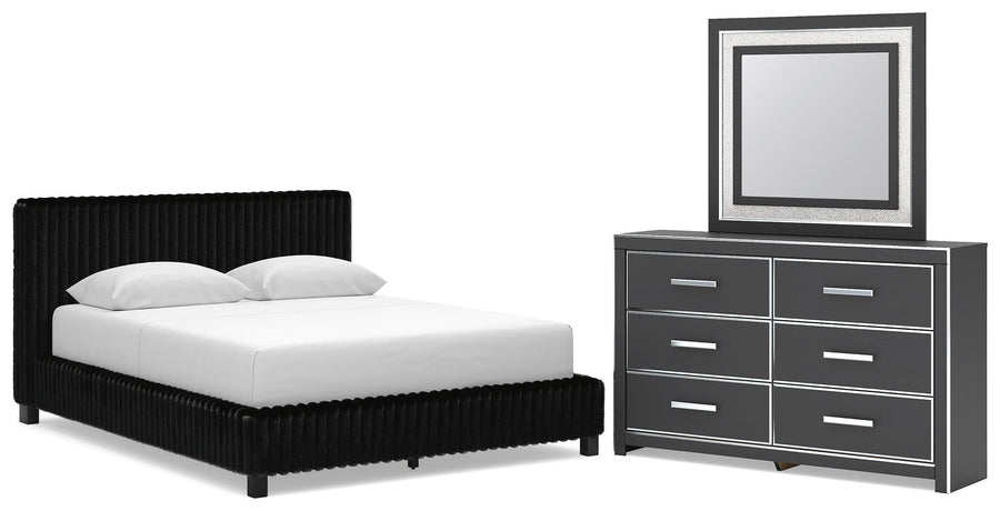 Zuraleus Upholstered Bed, Dresser and Mirror