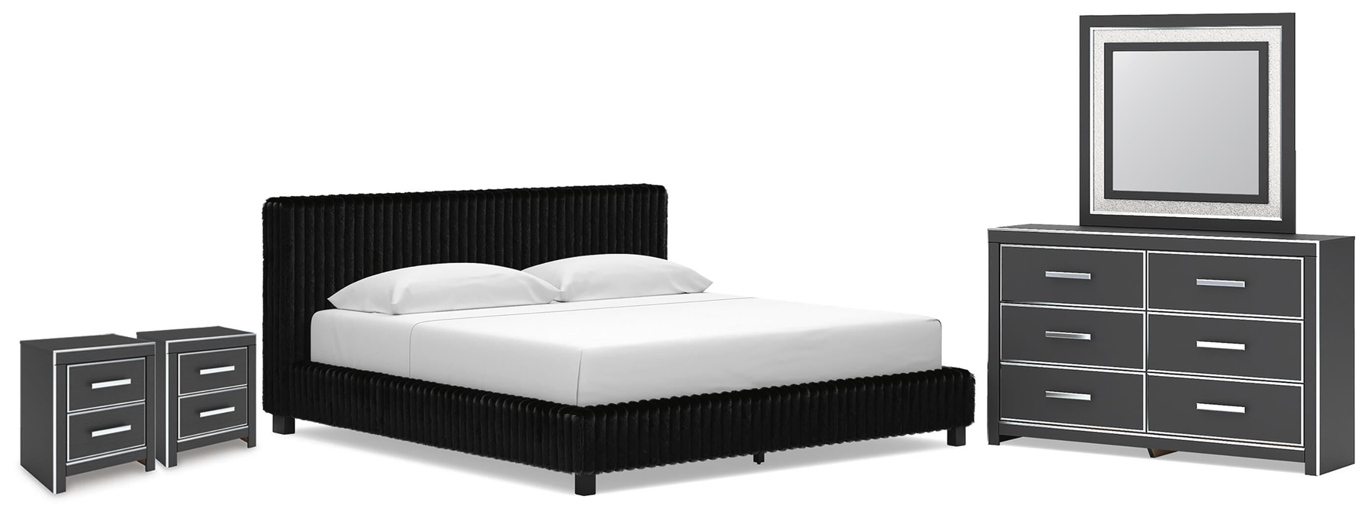 Zuraleus Upholstered Bed, Dresser, Mirror and 2 Nightstands