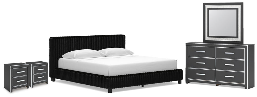 Zuraleus Upholstered Bed, Dresser, Mirror and 2 Nightstands