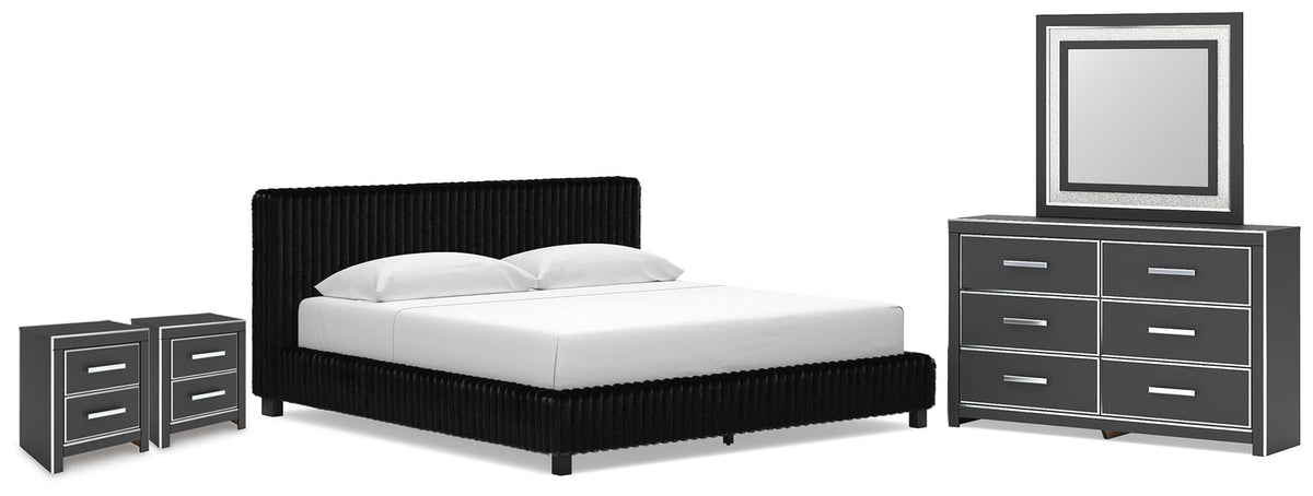 Zuraleus Upholstered Bed, Dresser, Mirror and 2 Nightstands