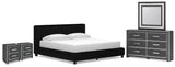 Zuraleus Upholstered Bed, Dresser, Mirror and 2 Nightstands