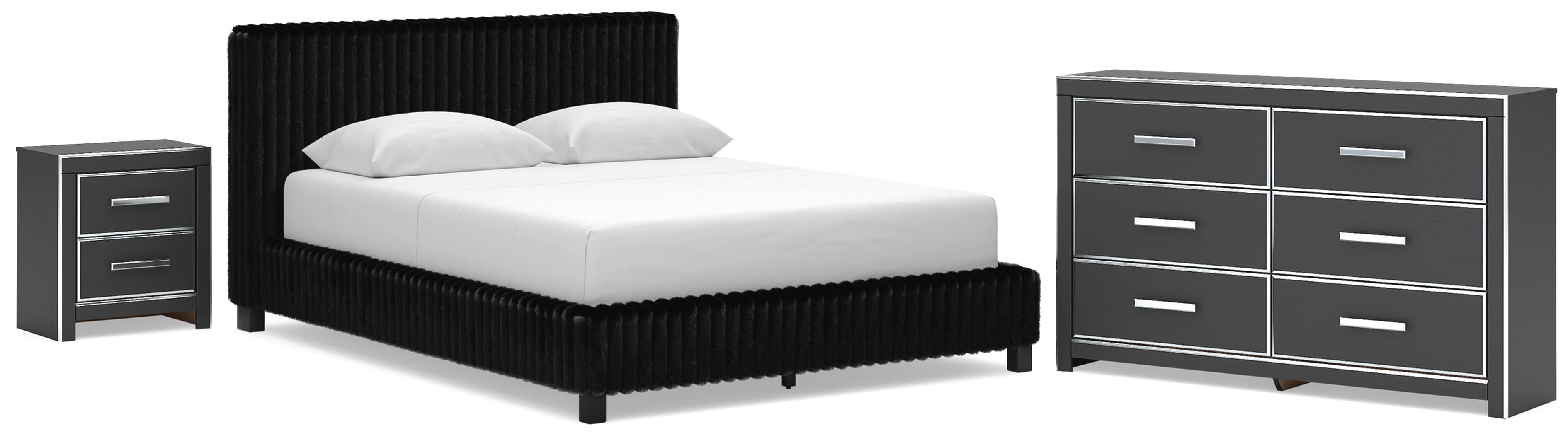 Zuraleus Upholstered Bed, Dresser and Nightstand