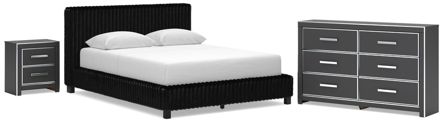 Zuraleus Upholstered Bed, Dresser and Nightstand