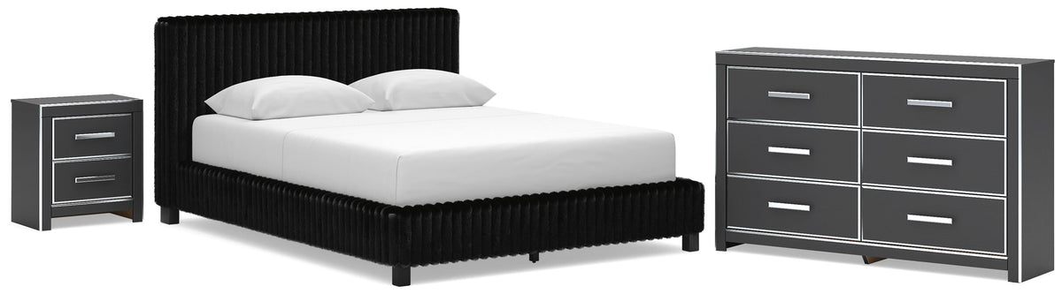 Zuraleus Upholstered Bed, Dresser and Nightstand