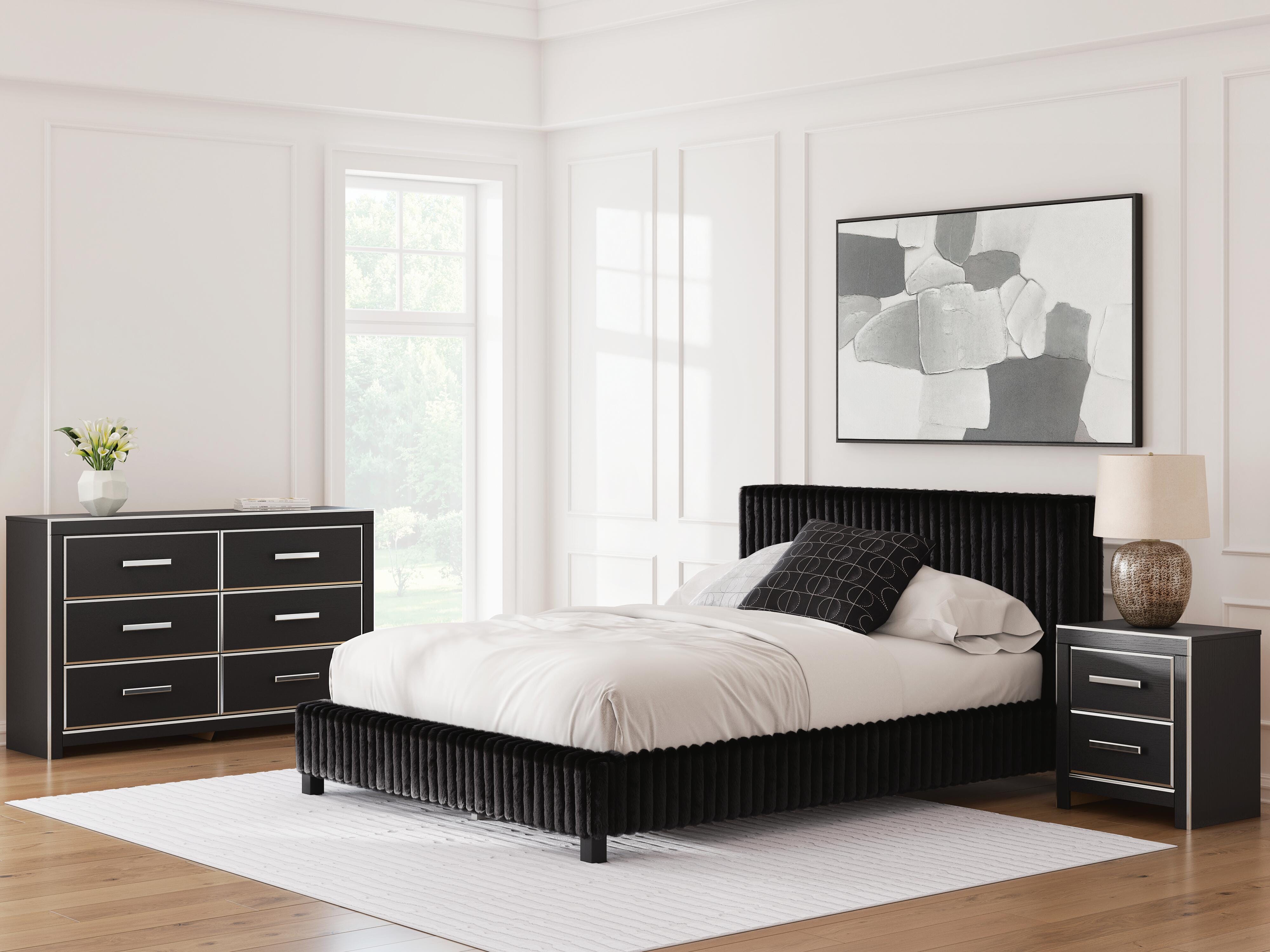 Zuraleus Upholstered Bed, Dresser and Nightstand