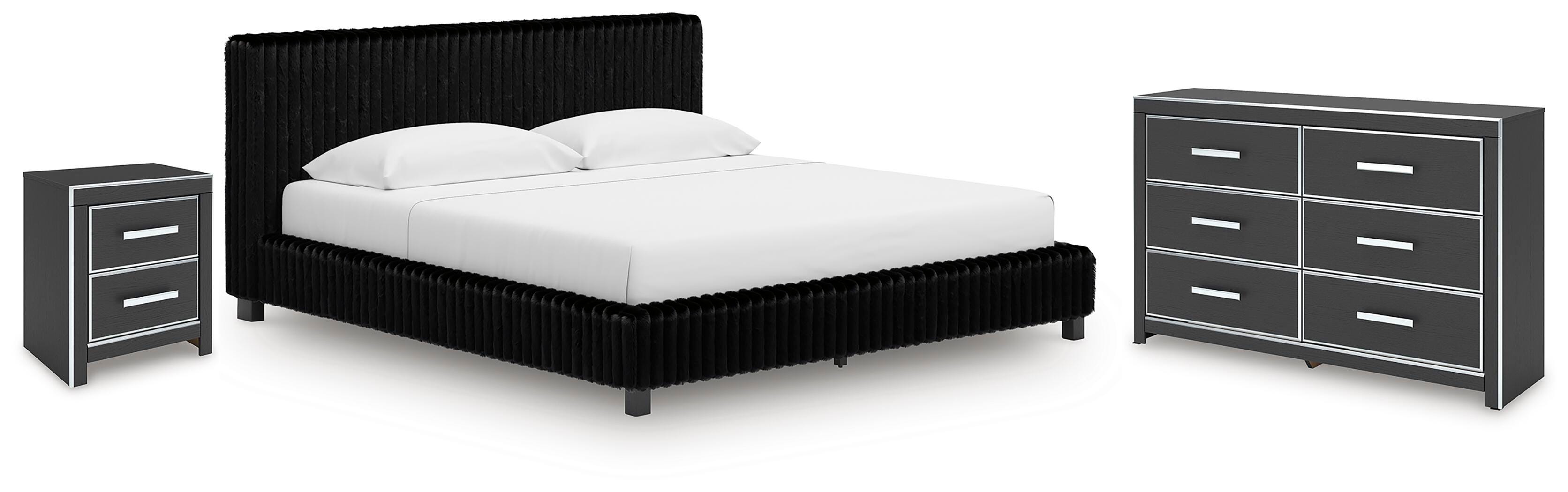 Zuraleus Upholstered Bed, Dresser and Nightstand