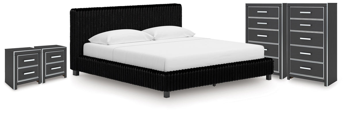 Zuraleus Upholstered Bed, 2 Chests and 2 Nightstands