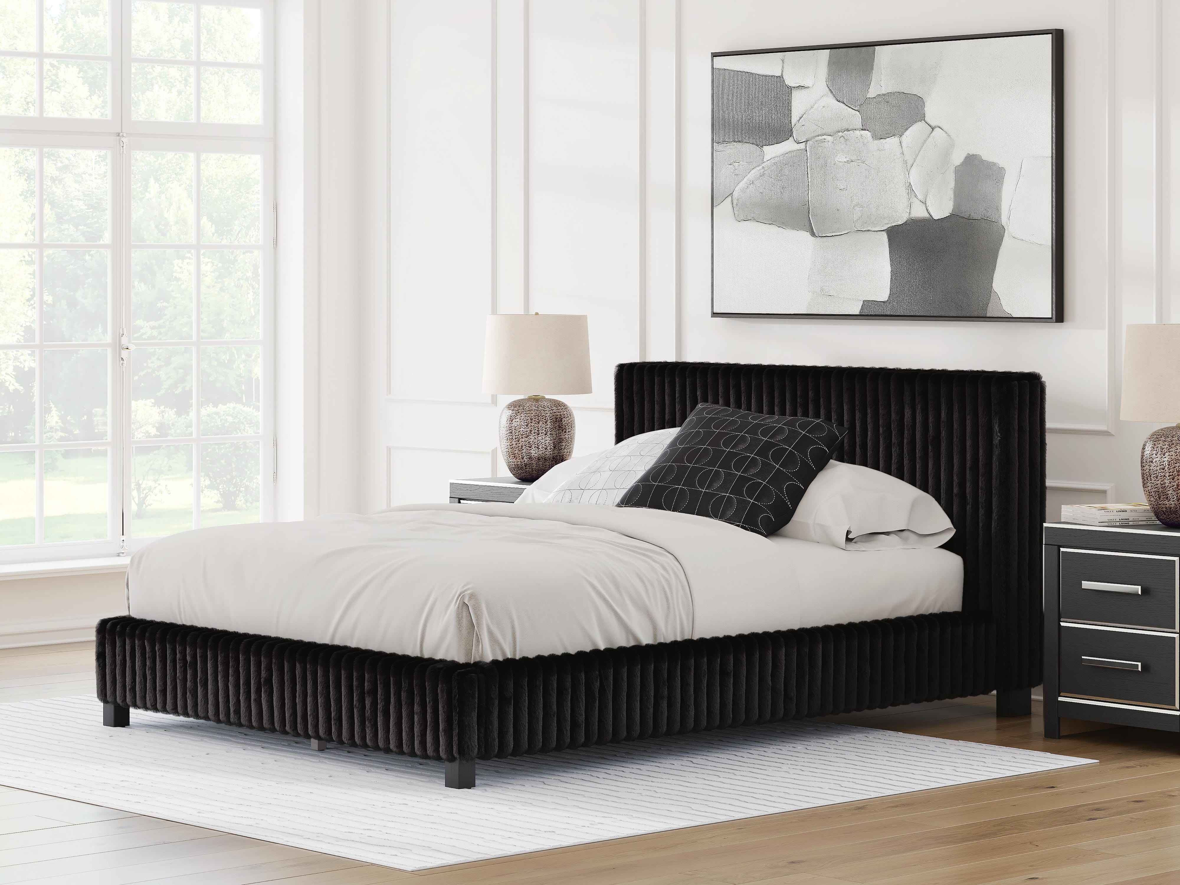 Zuraleus Upholstered Bed, Dresser, Mirror and Nightstand