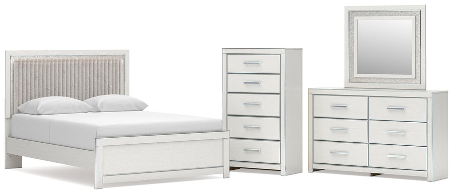 Zuraleus Upholstered Panel Platform Bed, Dresser, Mirror and Chest