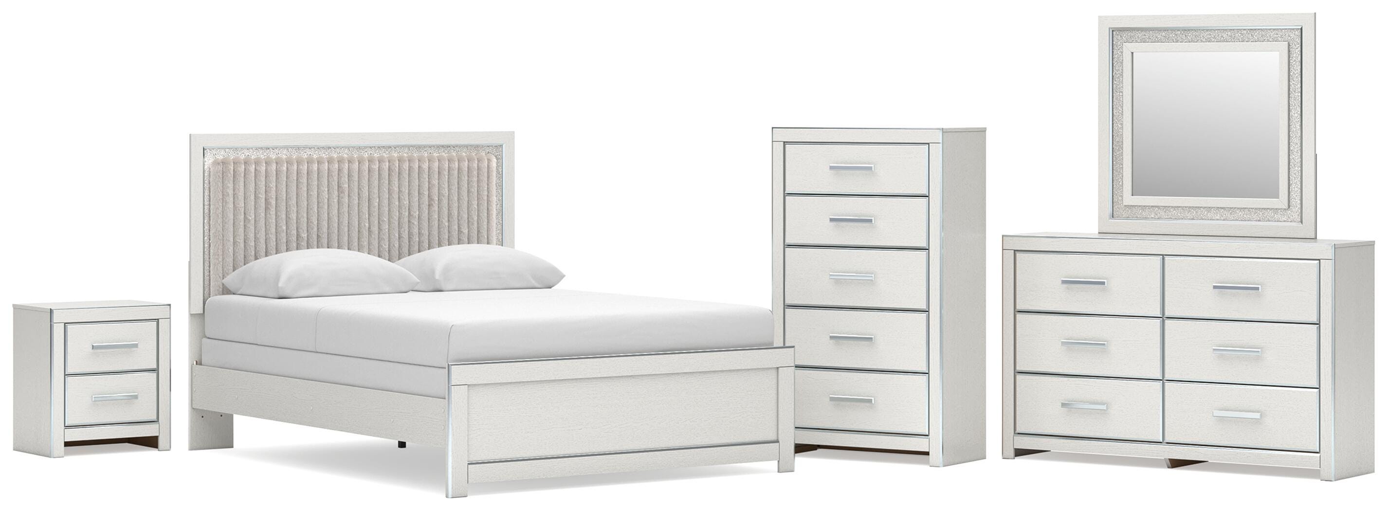 Zuraleus Upholstered Panel Bed, Dresser, Mirror, Chest and Nightstand