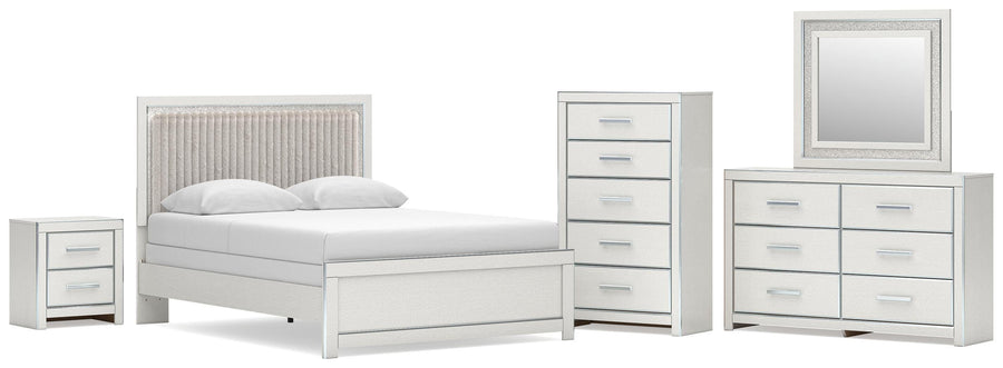Zuraleus Upholstered Panel Bed, Dresser, Mirror, Chest and Nightstand