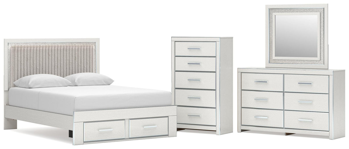 Zuraleus Upholstered Panel Platform Storage Bed, Dresser, Mirror and Chest