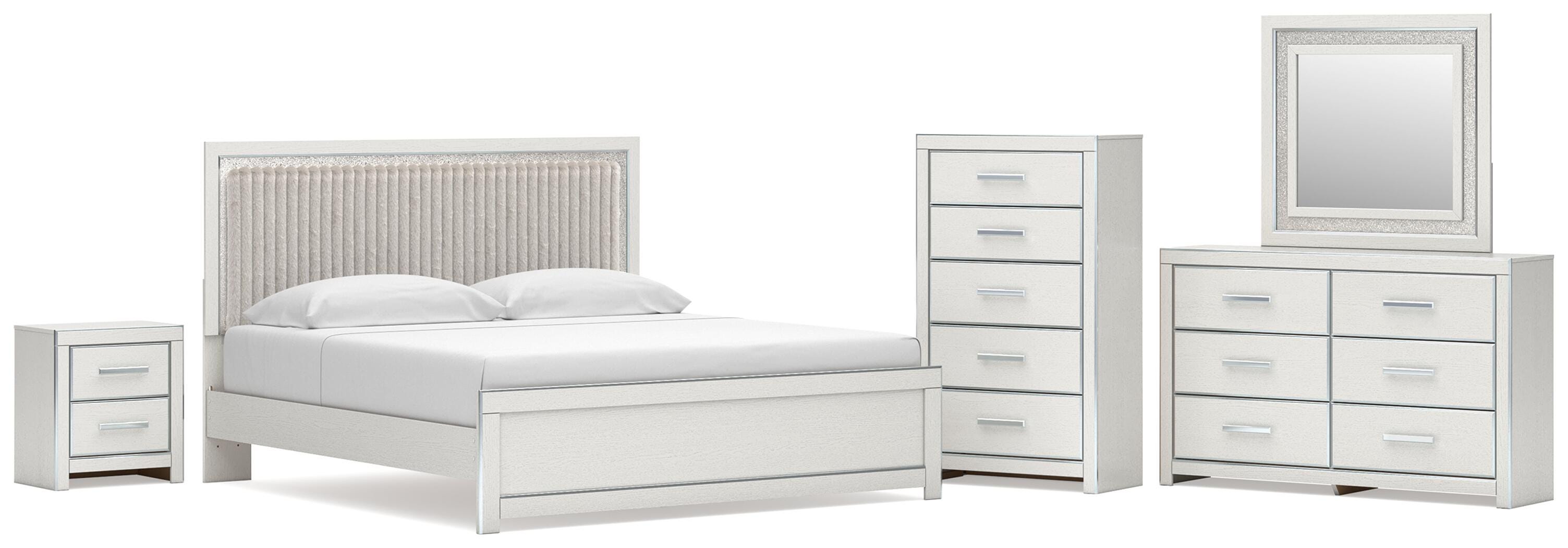 Zuraleus Upholstered Panel Platform Bed, Dresser, Mirror, Chest and Nightstand