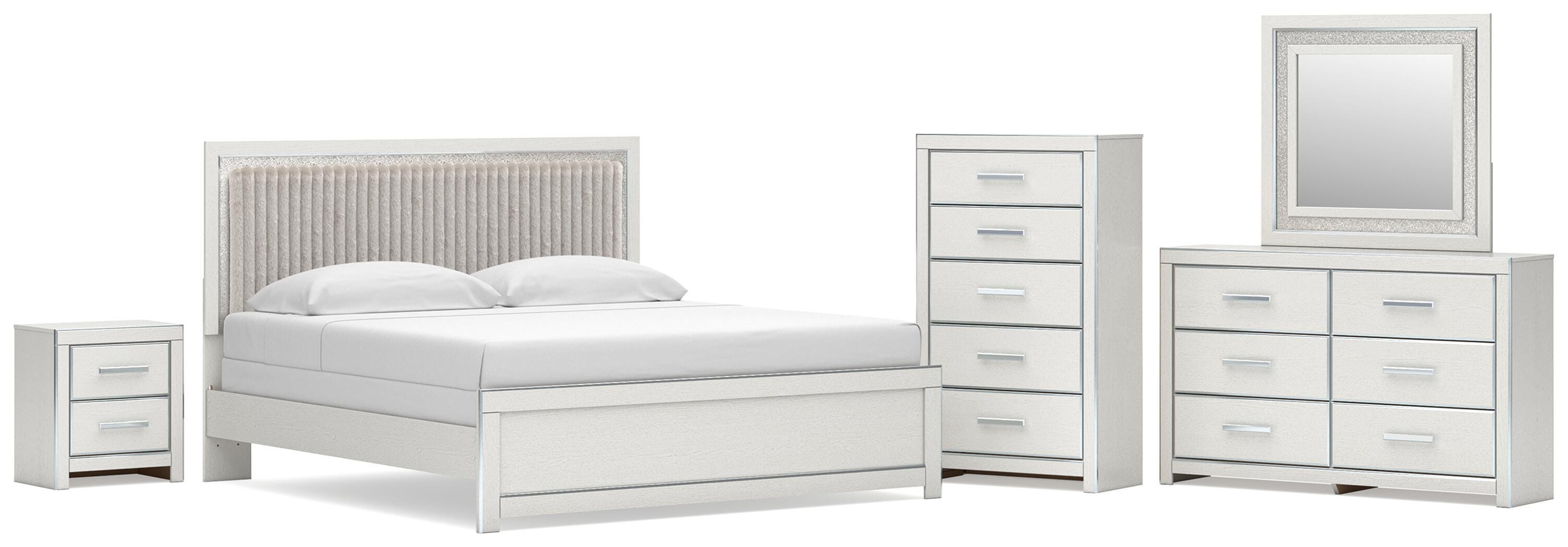 Zuraleus Upholstered Panel Bed, Dresser, Mirror, Chest and Nightstand