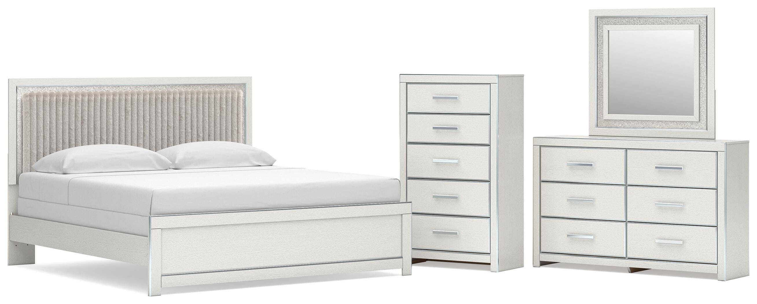 Zuraleus Upholstered Panel Bed, Dresser, Mirror and Chest