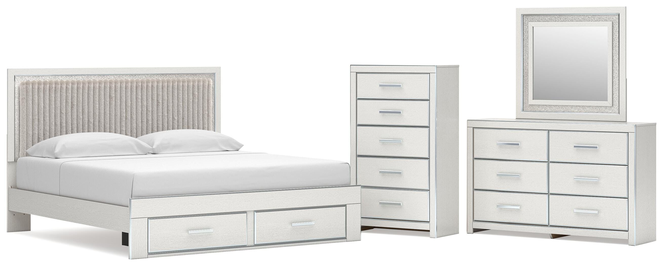 Zuraleus Upholstered Panel Platform Storage Bed, Dresser, Mirror and Chest
