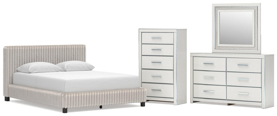 Zuraleus Upholstered Bed, Dresser, Mirror and Chest