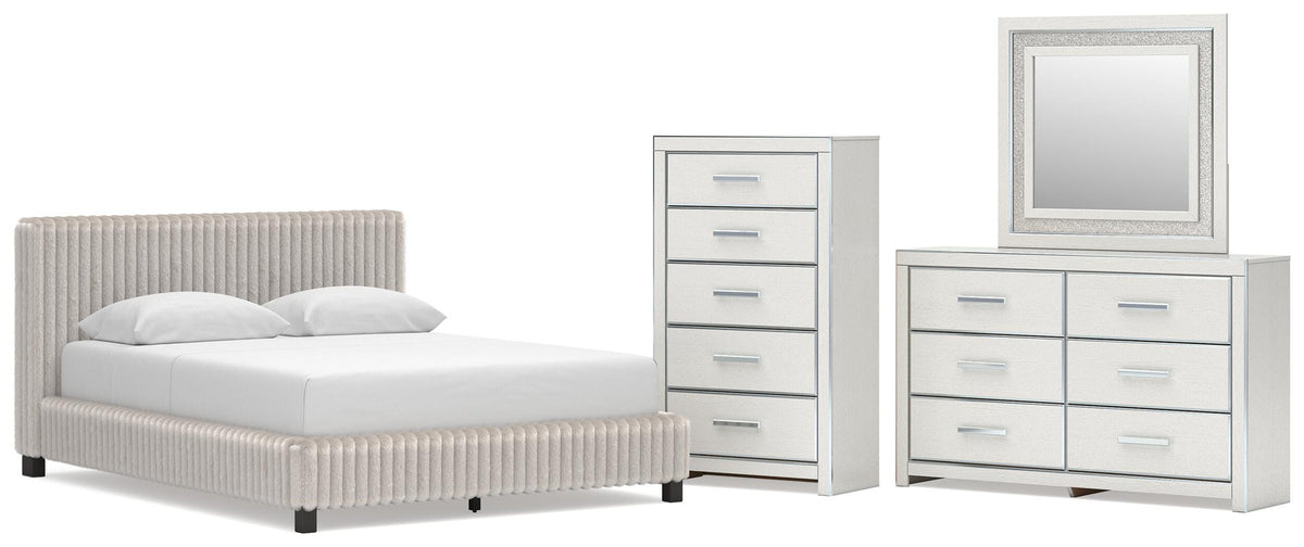 Zuraleus Upholstered Bed, Dresser, Mirror and Chest