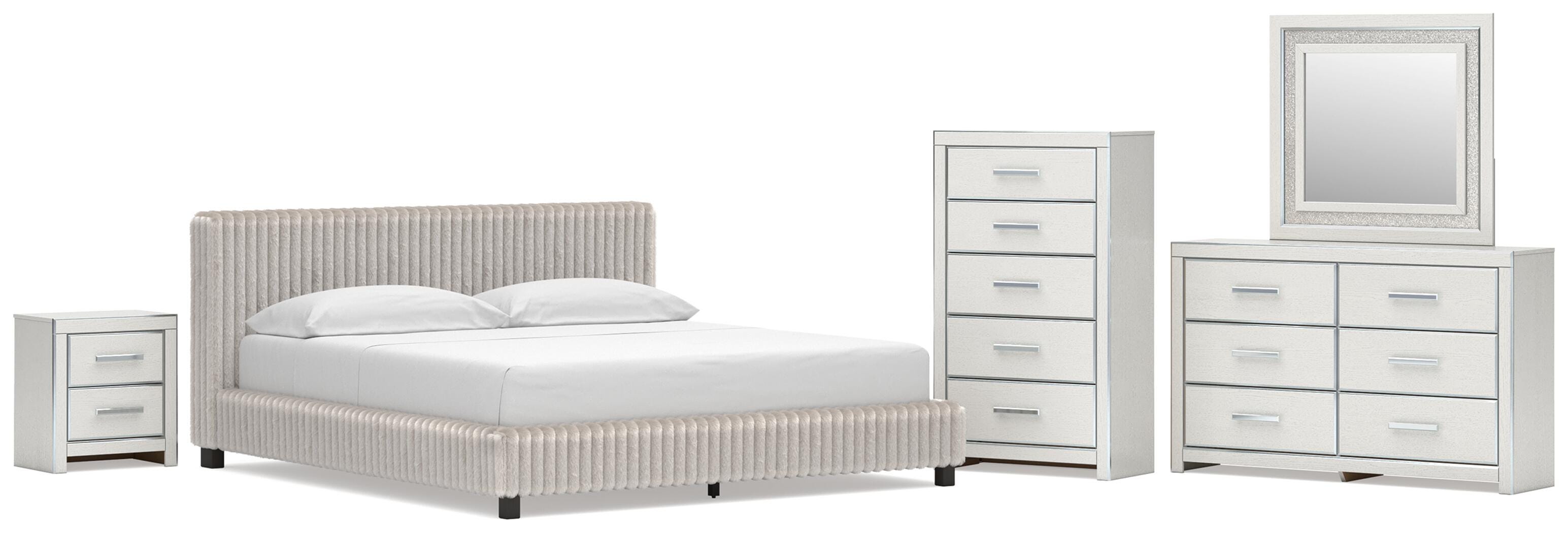Zuraleus Upholstered Bed, Dresser, Mirror, Chest and Nightstand