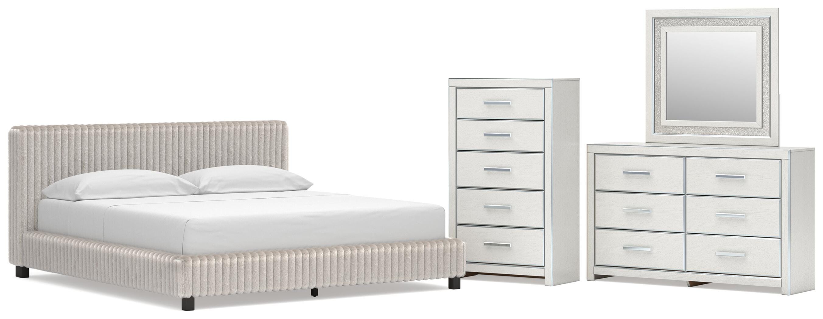 Zuraleus Upholstered Bed, Dresser, Mirror and Chest