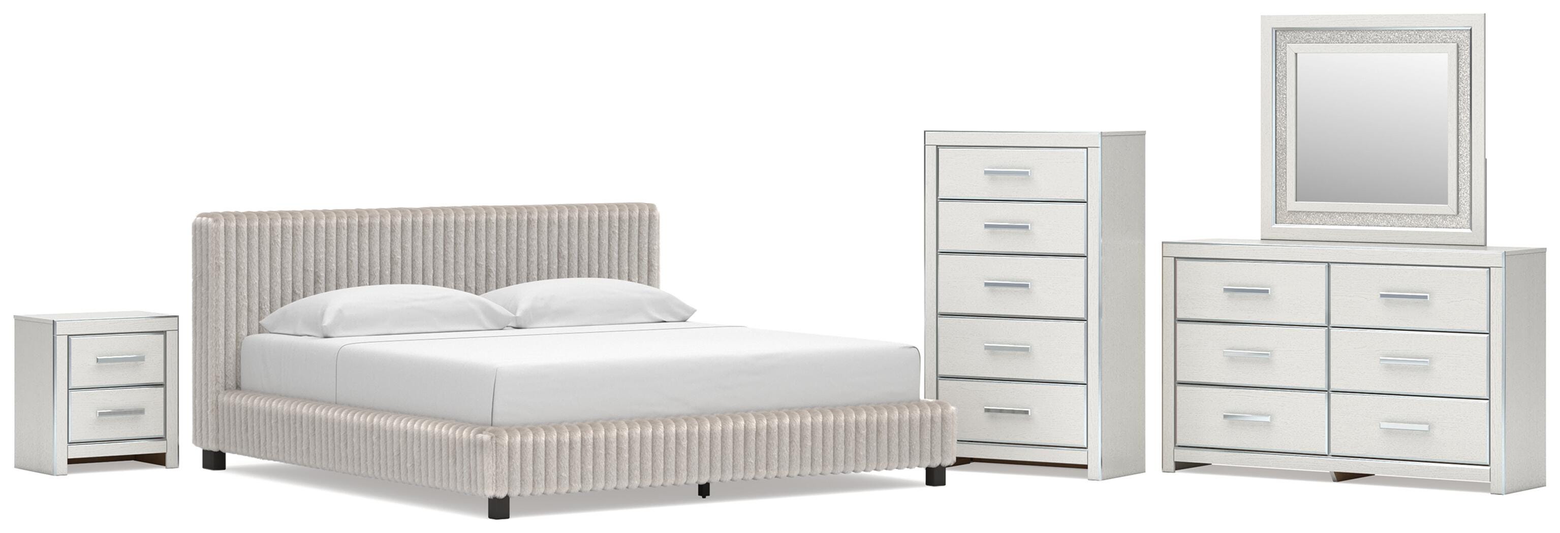 Zuraleus Upholstered Bed, Dresser, Mirror, Chest and Nightstand