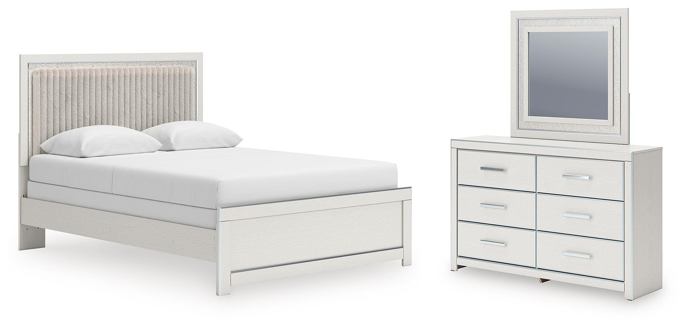 Zuraleus Upholstered Panel Bed, Dresser and Mirror