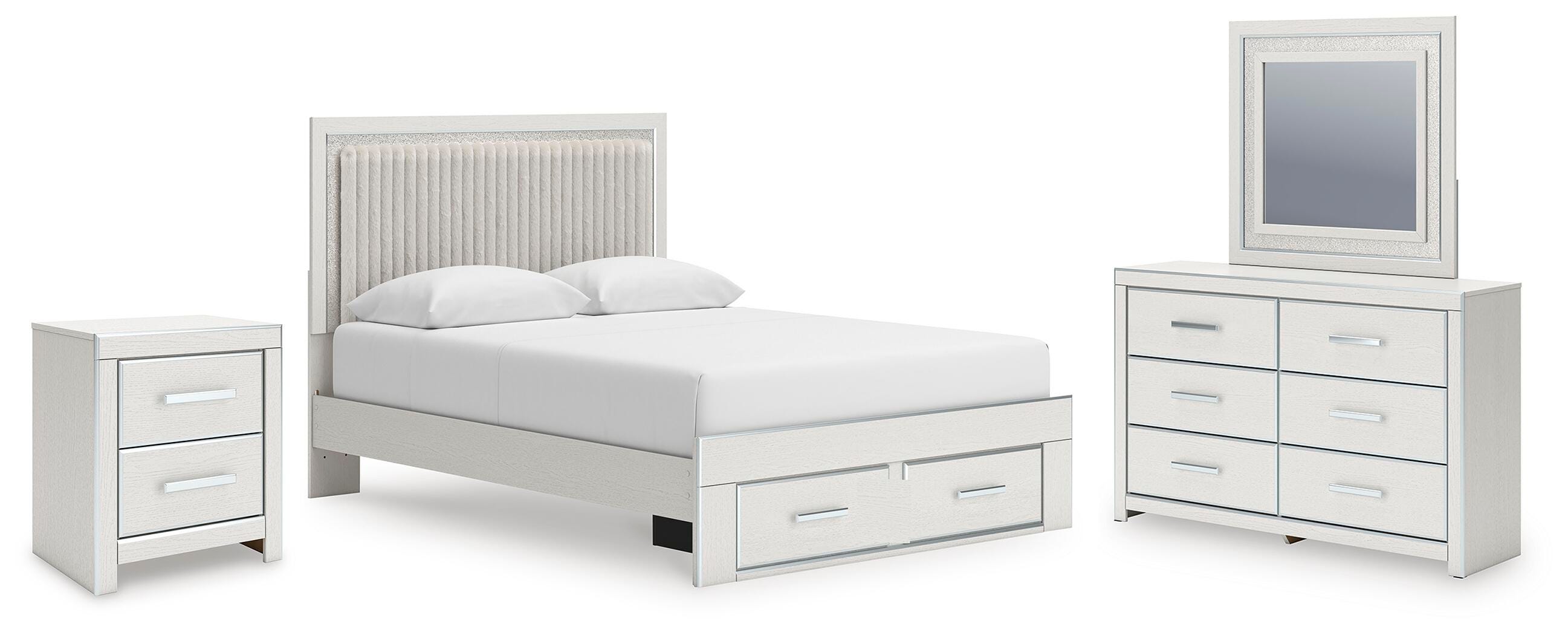 Zuraleus Upholstered Panel Platform Storage Bed, Dresser, Mirror and Nightstand