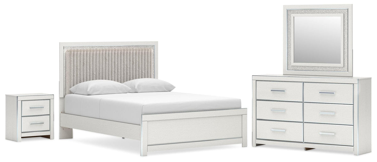 Zuraleus Upholstered Panel Platform Bed, Dresser, Mirror and Nightstand