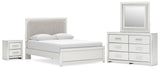 Zuraleus Upholstered Panel Platform Bed, Dresser, Mirror and Nightstand
