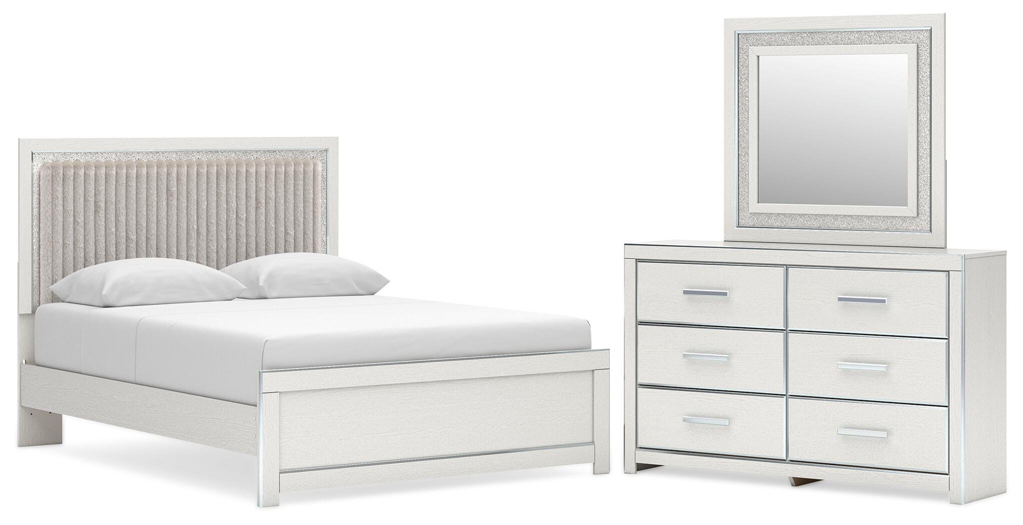 Zuraleus Upholstered Panel Platform Bed, Dresser and Mirror