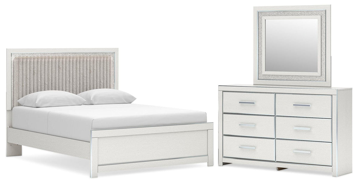 Zuraleus Upholstered Panel Platform Bed, Dresser and Mirror