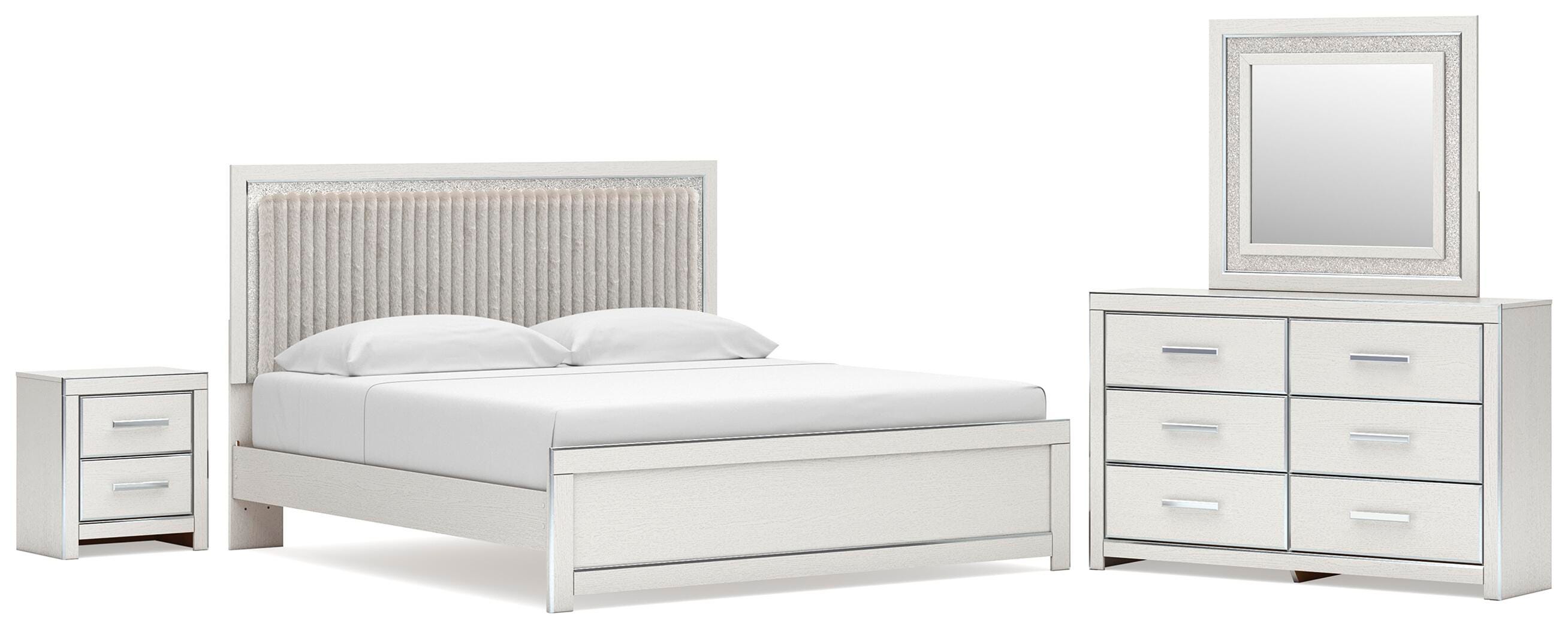 Zuraleus Upholstered Panel Platform Bed, Dresser, Mirror and Nightstand