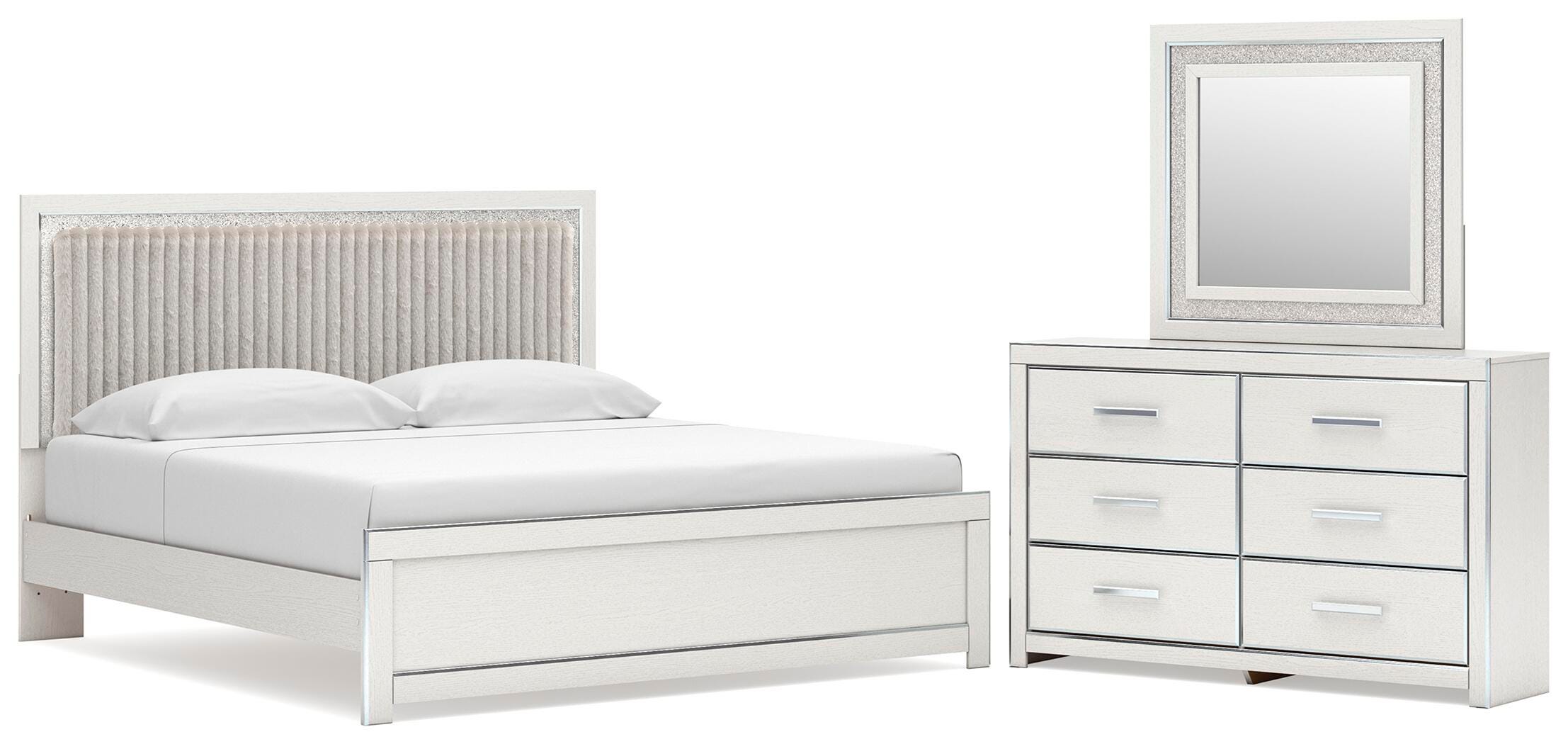 Zuraleus Upholstered Panel Platform Bed, Dresser and Mirror