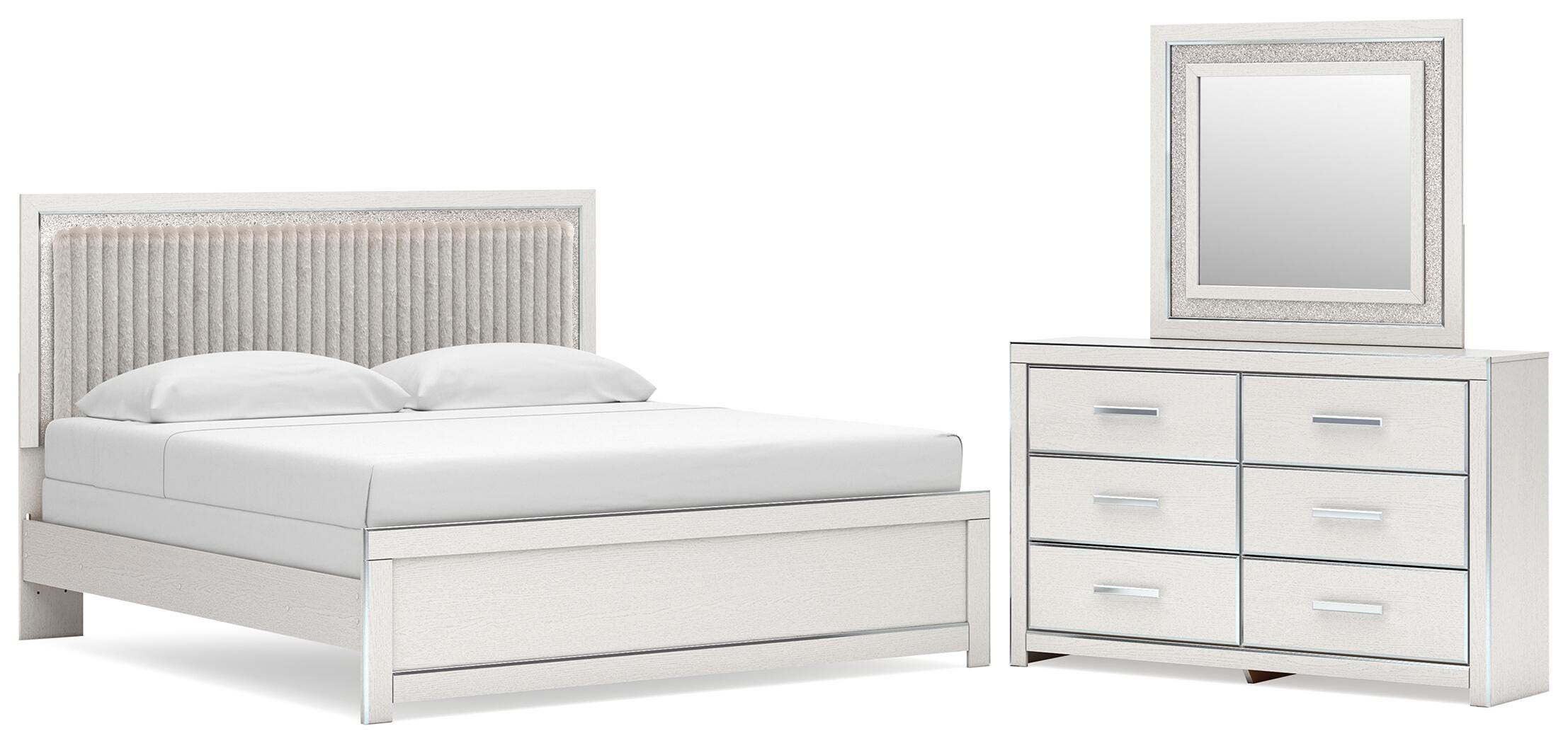 Zuraleus Upholstered Panel Bed, Dresser and Mirror