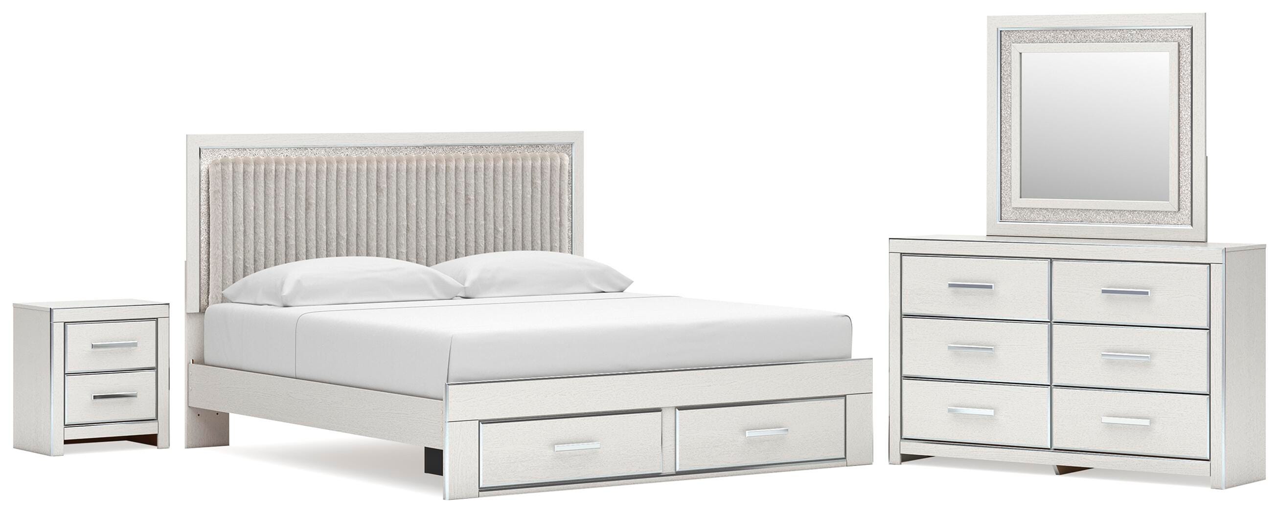 Zuraleus Upholstered Panel Platform Storage Bed, Dresser, Mirror and Nightstand