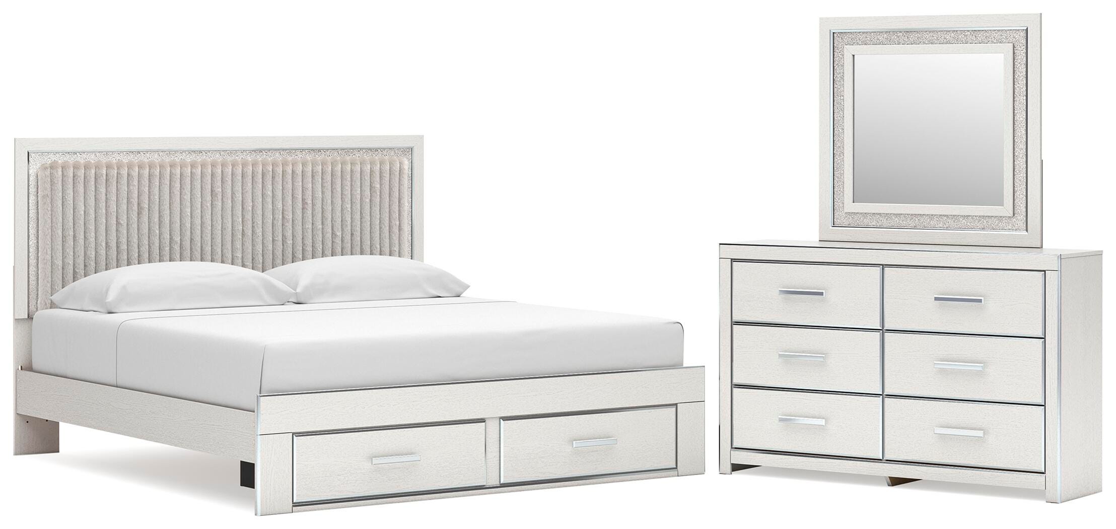 Zuraleus Upholstered Panel Platform Storage Bed, Dresser and Mirror