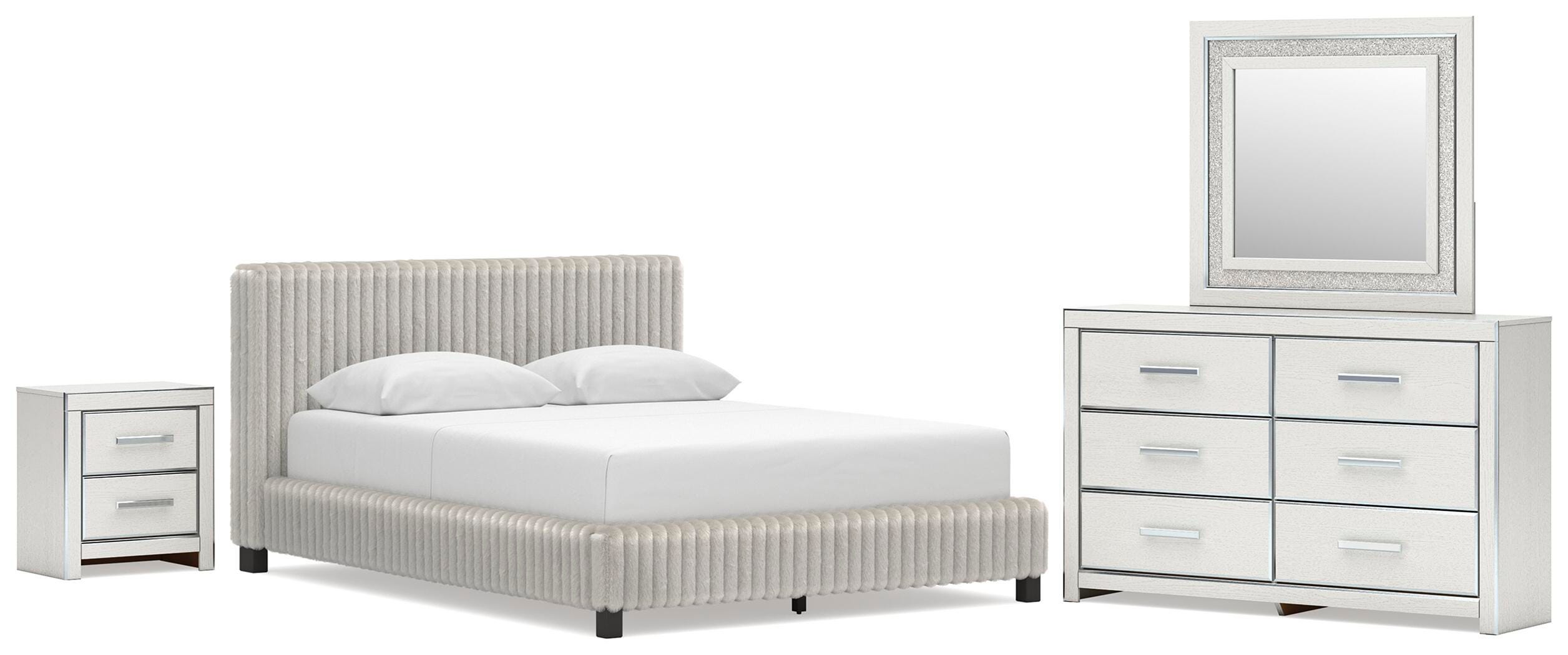 Zuraleus Upholstered Bed, Dresser, Mirror and Nightstand