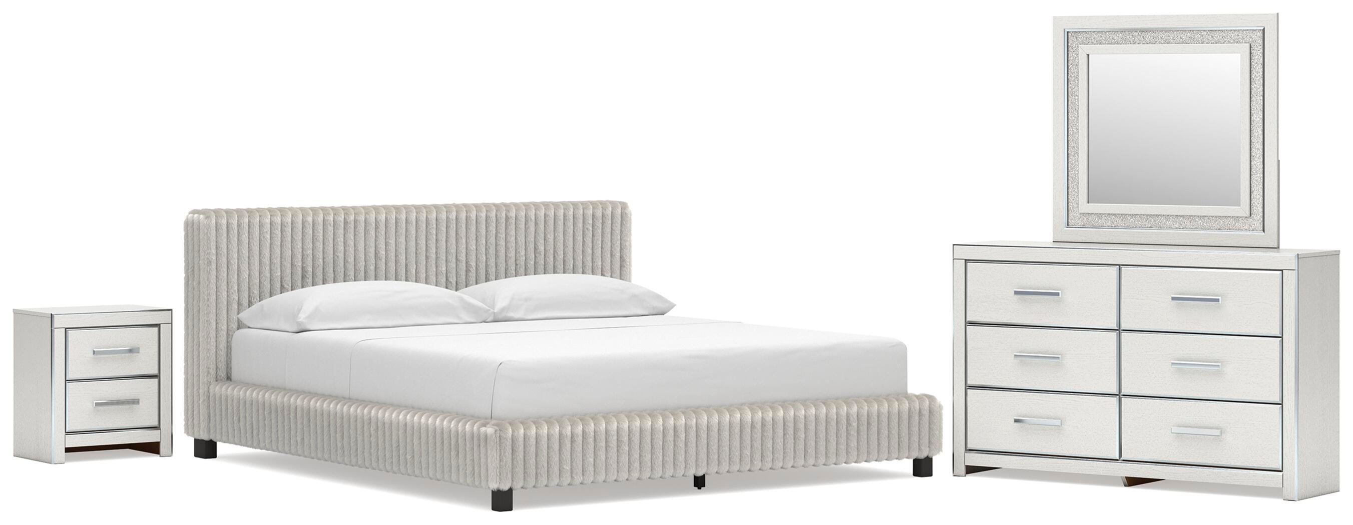 Zuraleus Upholstered Bed, Dresser, Mirror and Nightstand