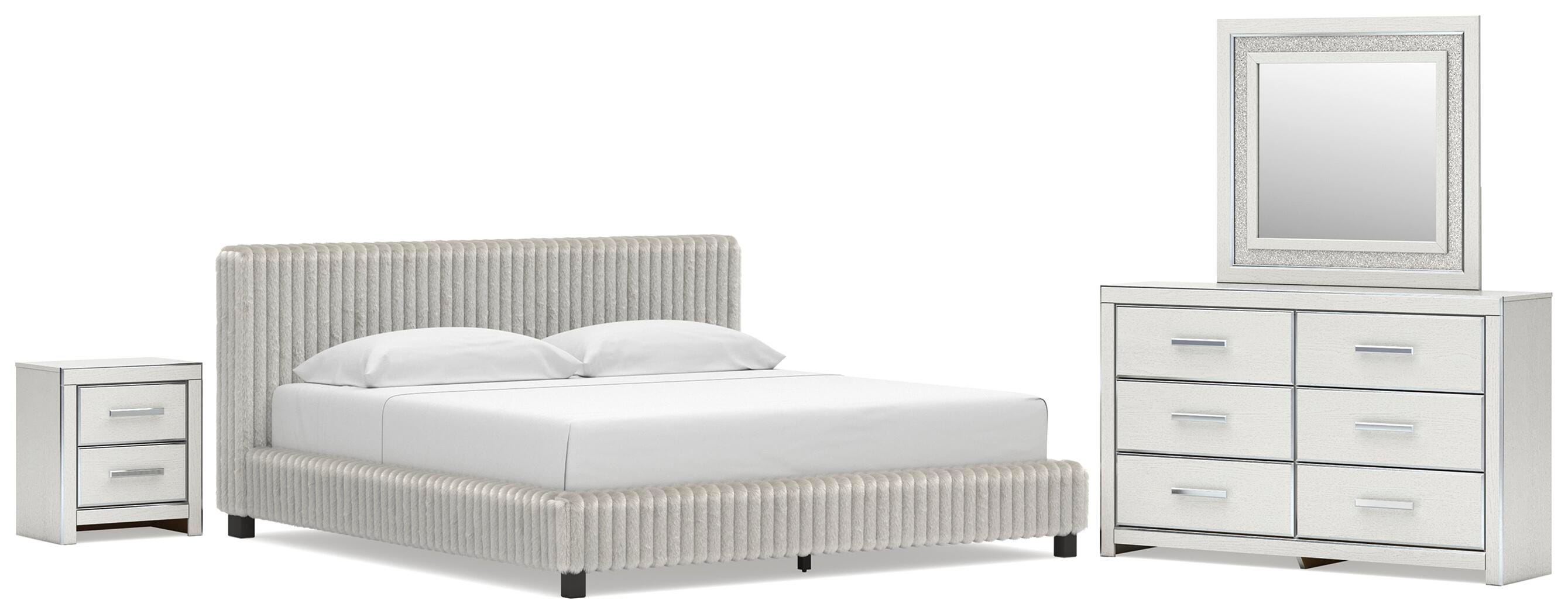 Zuraleus Upholstered Bed, Dresser, Mirror and Nightstand