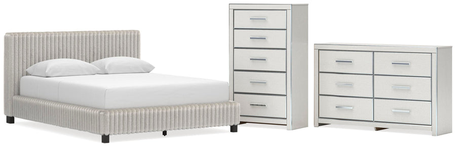 Zuraleus Upholstered Bed, Dresser and Chest